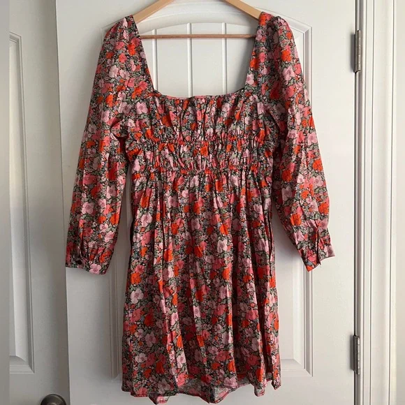 J. Crew Pink and Orange Floral Long Sleeve Dress - Picture 4 of 9